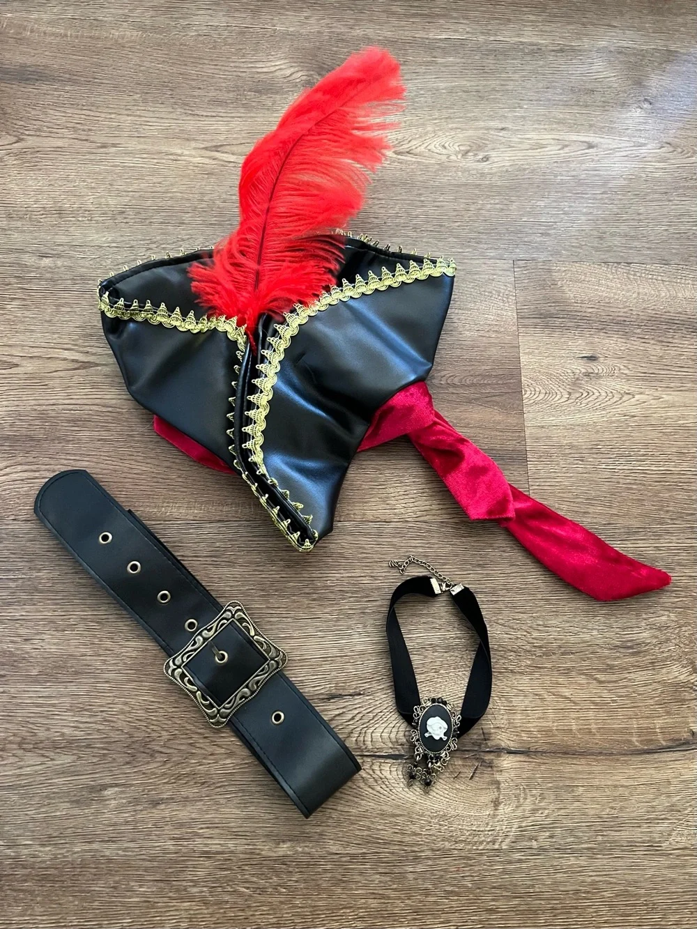 Red Girls' Pirate Victorian Costume with Brocade Vest and Lace Cuffs